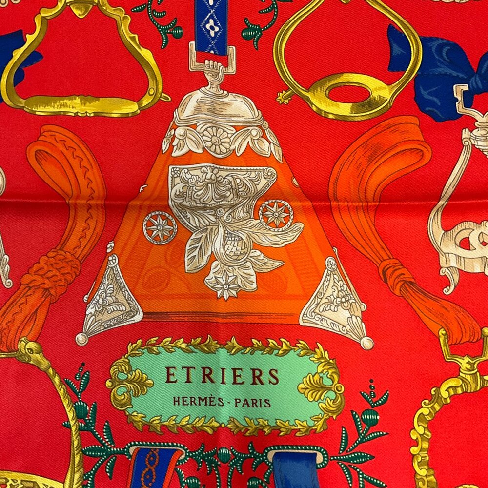 Hermes Red / Blue / Green Etriers Carre Vintage 70 Square Silk Twill Scarf - Picture 7 of 13